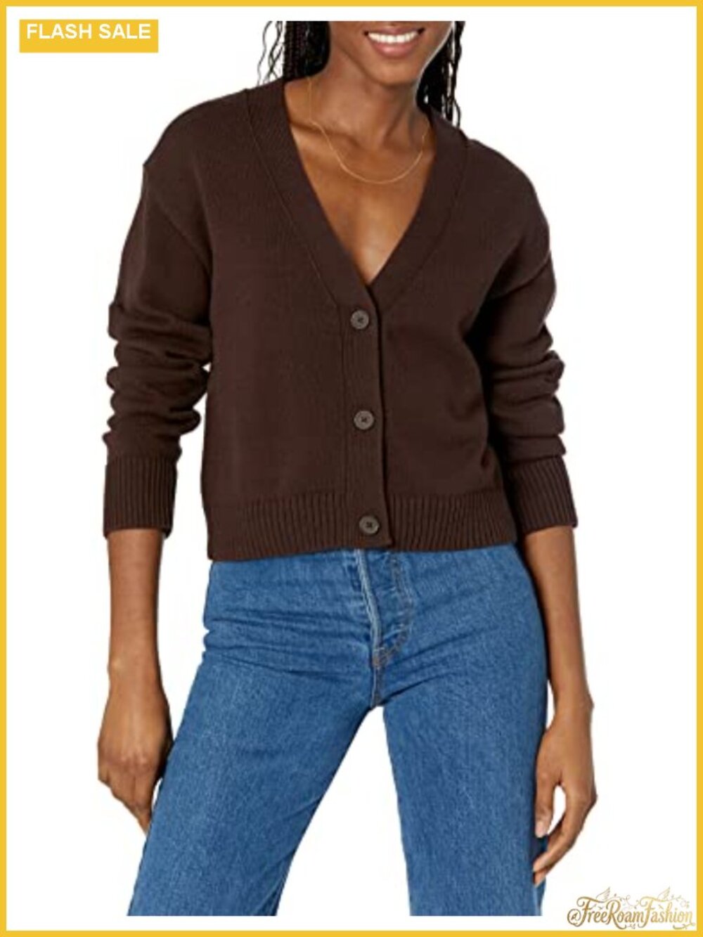 Women's Relaxed Fit Midweight Button Front Cropped Cardigan Sweater